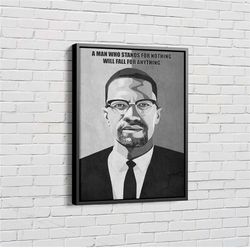 Malcolm X Quote Poster Black and White Canvas Unique Design Wall Art Print Hand Made Ready to Hang Custom Design