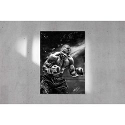 mike tyson signed poster, boxing wall art, gifts for him, boxing poster, fighting sport, tyson poster, mike tyson art
