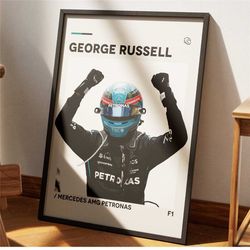 George Russell Poster, Formula 1 Poster, George Russell Art, Minimalist Poster, Bedroom Wall Art, Mercedes AMG F1 Wall A