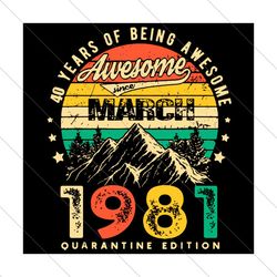 40 Years Of Being Awesome March 1981 Quarantine Edition Svg, Birthday Svg, Birthday March 1981, Born In March Svg,