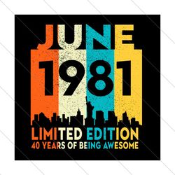 June 1981 Limited Edition 40 Years Of Being Awesome Svg, Birthday Svg, June 1981 Svg, Born In 1981 Svg,