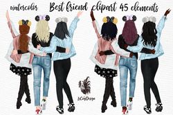 Best Friends Girls Clip Art Graphic Png, Friends Png, Friends Clipart