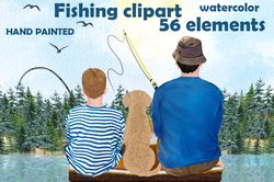 Fishing Boys Clipart Watercolor Png, Fishing Clipart, Boy Fishing Clipart