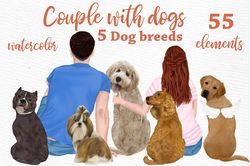 Watercolor People With Dogs Clipart Png, Dog Clipart, Dog Breeds