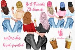 Best Friends Hand Painted Clipart Png, Bff Clipart, Soul Sister Png