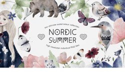Nordic Summer Collection Clipart Png, Watercolor Flowers