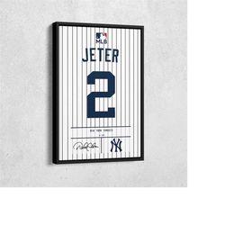 Derek Jeter Jersey Art New York Yankees MLB Wall Art Home Decor Hand Made Framed Poster Canvas Print
