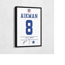 Troy Aikman Jersey Art Dallas Cowboys NFL Wall Art Home Decor Hand Made Poster Canvas Print