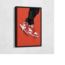 Air Jordan 1 Mid Red White Art Framed Poster Wall Art Home Decor Hand Made Canvas Print