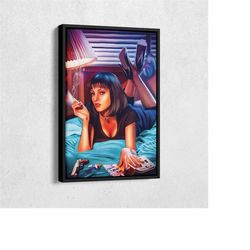 Mia Wallace Art Pulp Fiction Framed Poster Wall Art Home Decor Hand Made Canvas Print
