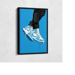 Air Jordan 1 Mid Light Blue Art Framed Poster Wall Art Home Decor Hand Made Canvas Print