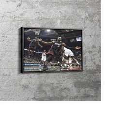 Dwyane Wade and Lebron James Dunk Poster Miami Heat Wall Art Home Decor Hand Made Canvas Print
