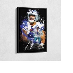 Dak Prescott Poster Dallas Cowboys NFL Artwork Framed Wall Art Canvas Print Home Decor