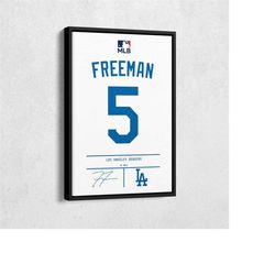 Freddie Freeman Jersey Art Los Angeles Dodgers MLB Wall Art Home Decor Hand Made Framed Poster Canvas Print