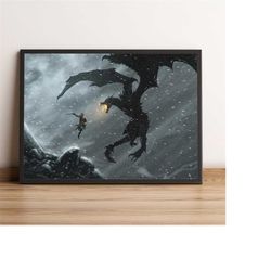 The Elder Scrolls Skyrim Poster, Video Game Wall Art, Game Print, Best Gift for Gamers, Rolled Canvas