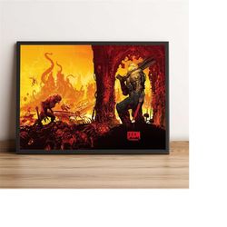 Doom 2 Poster, Doomguy Wall Art, Game Print, Best Gift for Gamers, Rolled Canvas