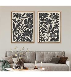 Framed Canvas Wall Art Set Abstract Floral Botanical