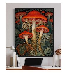 William Morris Inspired Mushroom Art Print, Mushroom Print,