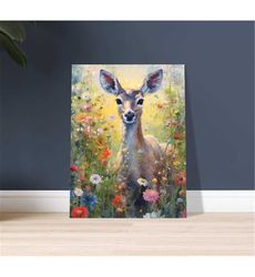 Deer Painting, Deer Art, Wildlife Art, Floral Art,
