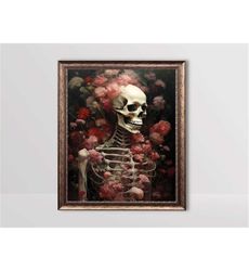 Floral Skeleton Portrait | Gothic Flower Skull Print,