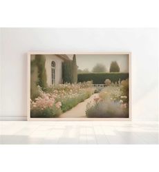 Vintage French Garden Poster, Neutral Flower Painting, Botanical