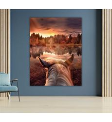 lake landscape canvas print, horse wall art, nature