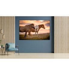 horses and landscape canvas painting, equestrian art, nature