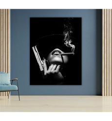 Woman Smoking Cigarette Canvas Print, Pistol Artwork, Wall