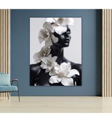 Black Woman and Magnolia Canvas Art, African American