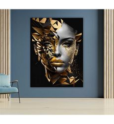 Gold Face Abstract Canvas, Woman Wall Art, Contemporary