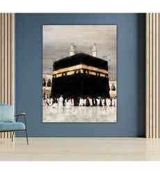 Kaaba Digital Painting Canvas, Islamic Art Decor, Muslim