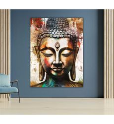buddha face wall canvas, tranquil zen art, serene