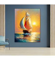 live sailboat oil on canvas, nautical wall art,