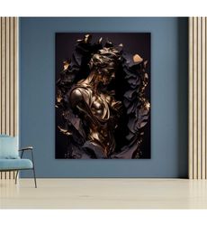 Black and Gold Sculpture Canvas, Abstract Painting, Contemporary