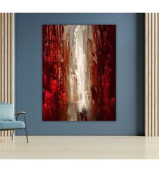 abstract red city canvas, bold cityscape painting, modern