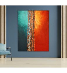 Teal and Orange Canvas Wall Art, Abstract Home