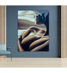 abstract woman landscape canvas print, thoughtful wall art,