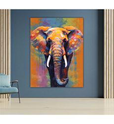 colorful elephant canvas wall art, elephant painting, animal