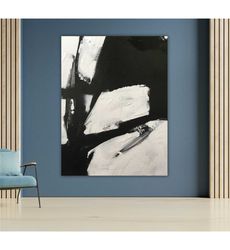 Black and White Abstract Canvas Painting, Modern Wall