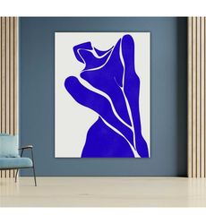 Abstract Blue Nude Female Figure Canvas, Contemporary Wall