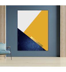 modern navy yellow mountains art, abstract landscape canvas,