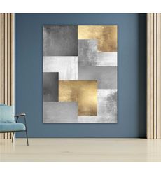 Gold Metal Canvas Wall Art, Modern Home Decor,