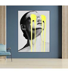 abstract yellow tear woman canvas, art print, wall