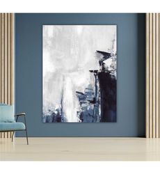 Blue Brush Stroke Canvas Art, Abstract Wall Decor,