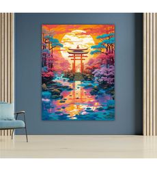 Colorful Sunset Canvas Wall Art, Vibrant Landscape Painting,