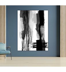 Ink Abstract Black White Canvas, Contemporary Wall Art,