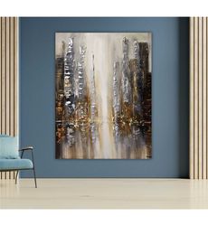 silver city canvas art, cityscape painting, urban wall