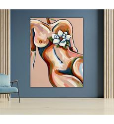 naked flower canvas painting, botanical art print, floral