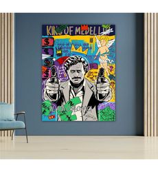 Pablo Escobar Pop Art on Canvas, Retro Gangster