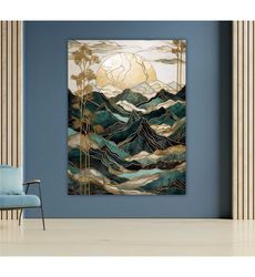 Abstract Mountain Sunset Canvas Wall Art, Modern Landscape